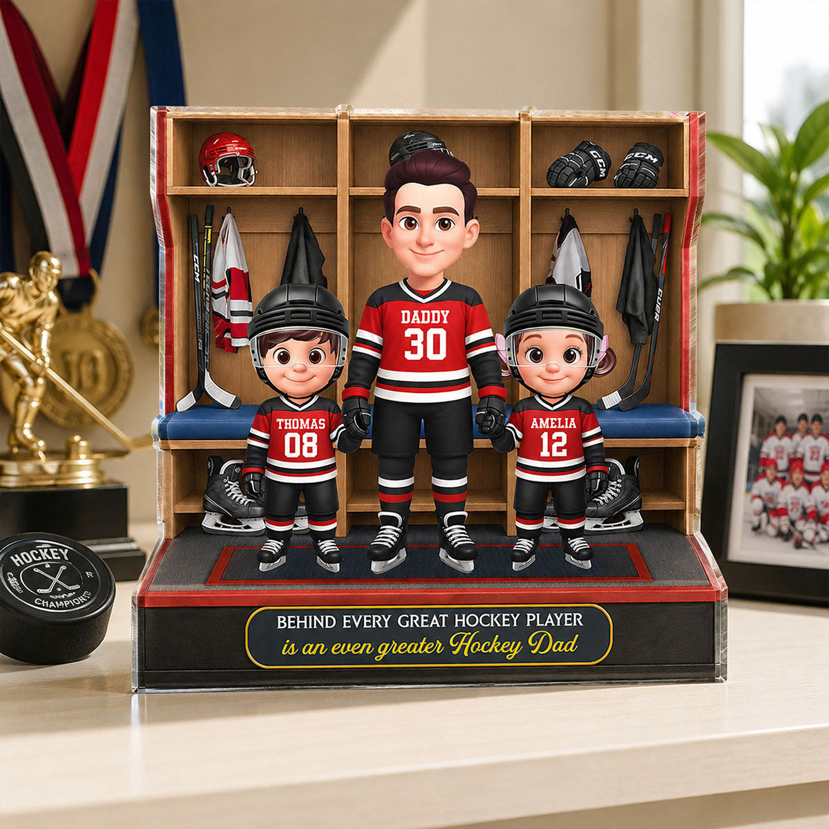 Hockey Dad And Kids Locker Room - Personalized Acrylic Block Plaque - Father's Day Gift For Dad, Husband