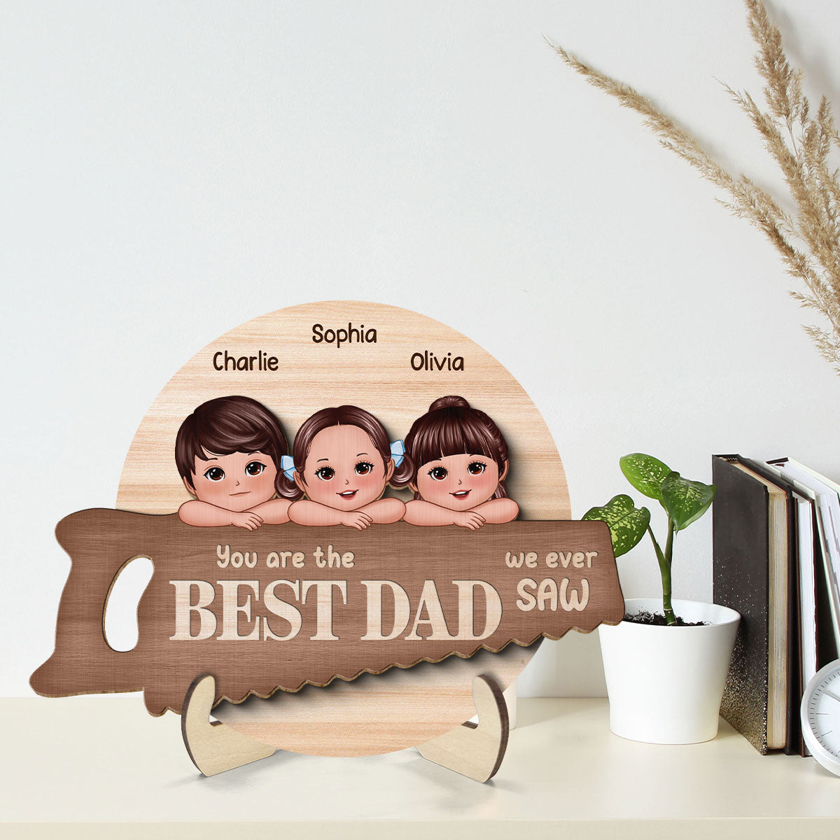 Best Dad Grandpa We Ever Saw Cute Doll Kids Personalized 2-Layer Wooden Plaque