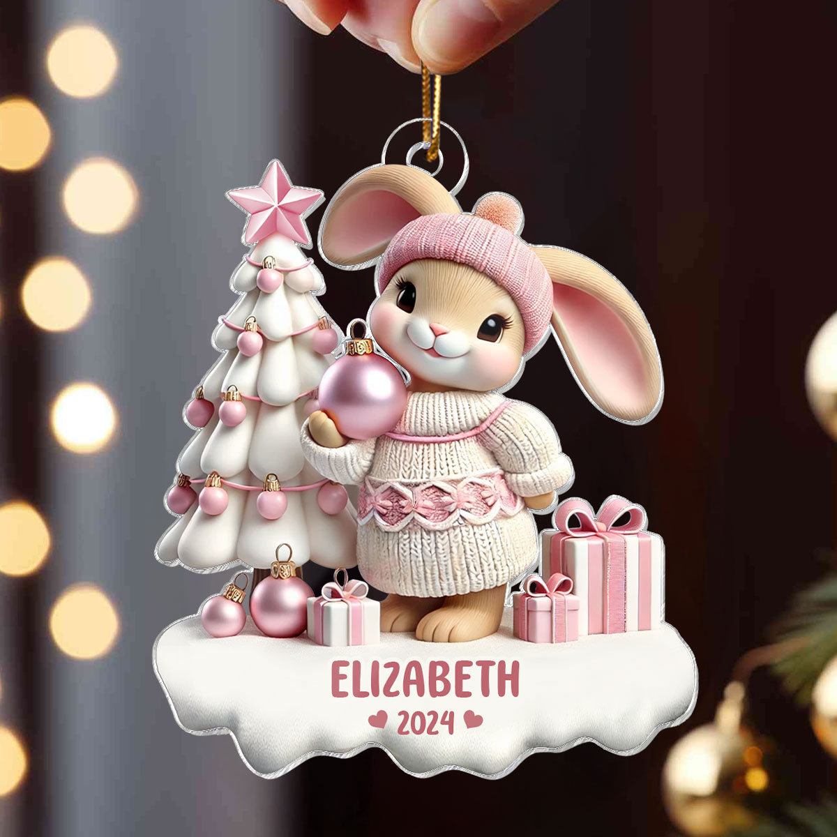 3D Effect Bunny Kid Girl Boy Christmas Personalized Acrylic Ornament, Christmas Gift For Son, Daughter, Grandson, Granddaughter, Children