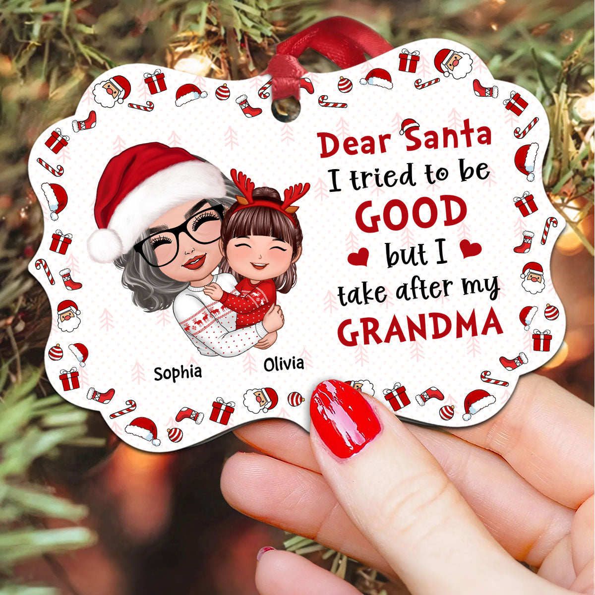 Doll Grandma Hugging Kid Dear Santa I Tried To Be Good Gift For Granddaughter Grandson Personalized Christmas Ornament