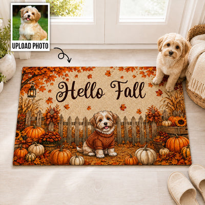 Vintage Dog Cat Fall Season Photo Upload - Personalized Doormat - Gift For Dog Mom, Cat Mom