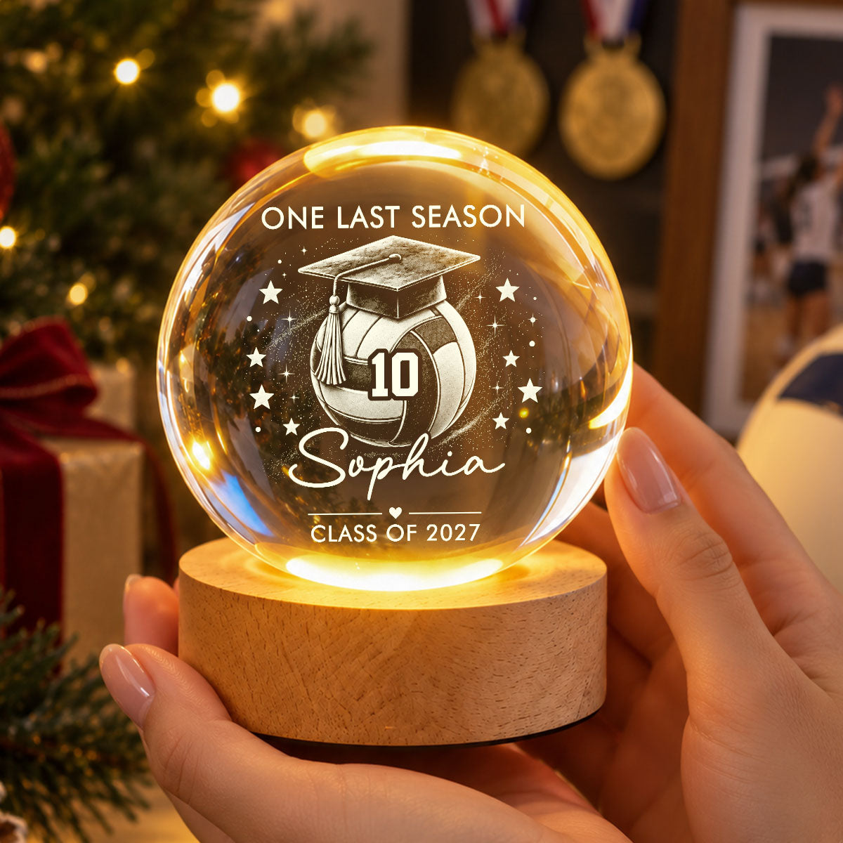 Senior Volleyball Player Graduation - Personalized Crystal Ball LED Night Light - Christmas Gift For Volleyball Players Senior, Granddaughter, Grandson, Daughter, Son