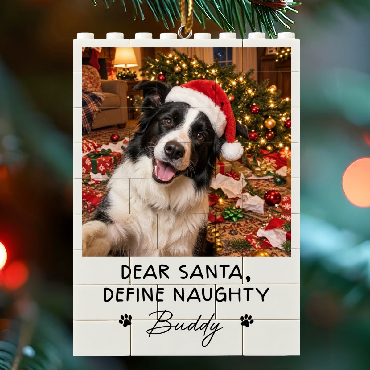 Dog Cat Ruin Christmas Things Upload Pet Photo - Personalized Building Blocks Ornament - Funny Gift For Dog Lovers, Cat Lovers