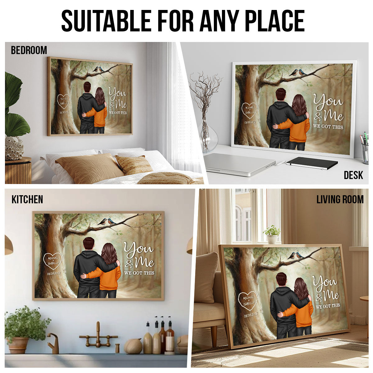 Couple Birds On Tree Personalized Poster, Anniversary,  Gift for him, Gift for her
