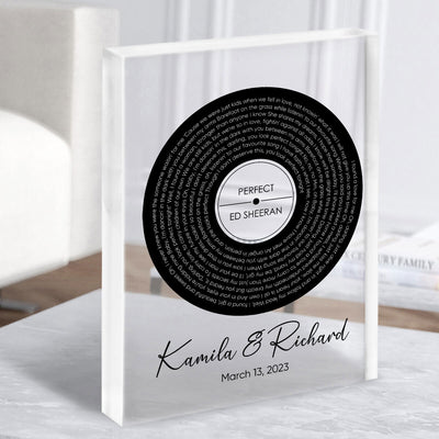 Personalized Vinyl Record Song with Lyrics Personalized Acrylic Block Plaque, Personalized Gift for Her, Wedding Song Gift
