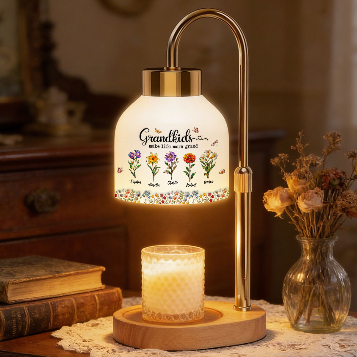 Grandkids Make My Life More Grand - Personalized Candle Warmer Lamp - Mother's Day Gift for Grandma, Mom, Wife