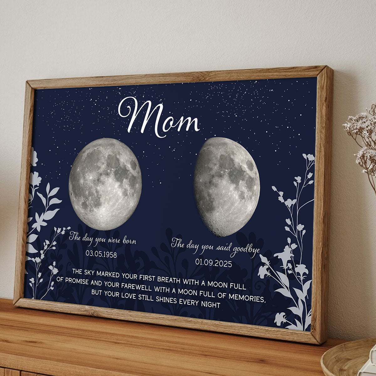 Lost Loved One Moon Phase Art Deep Blue Theme Memorial Keepsake Personalized Poster