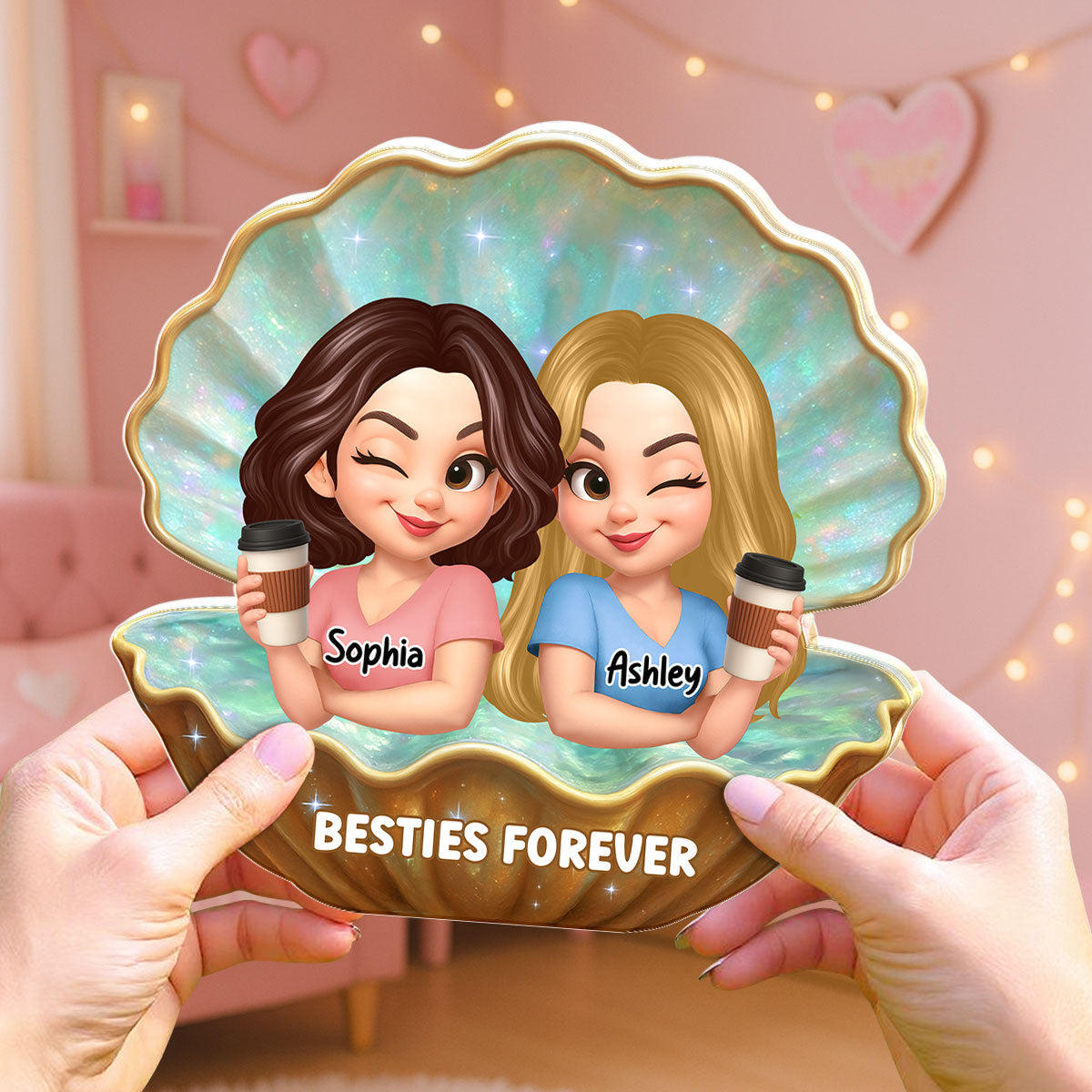 Besties Sisters Inside Seashell Pearl Personalized Acrylic Block