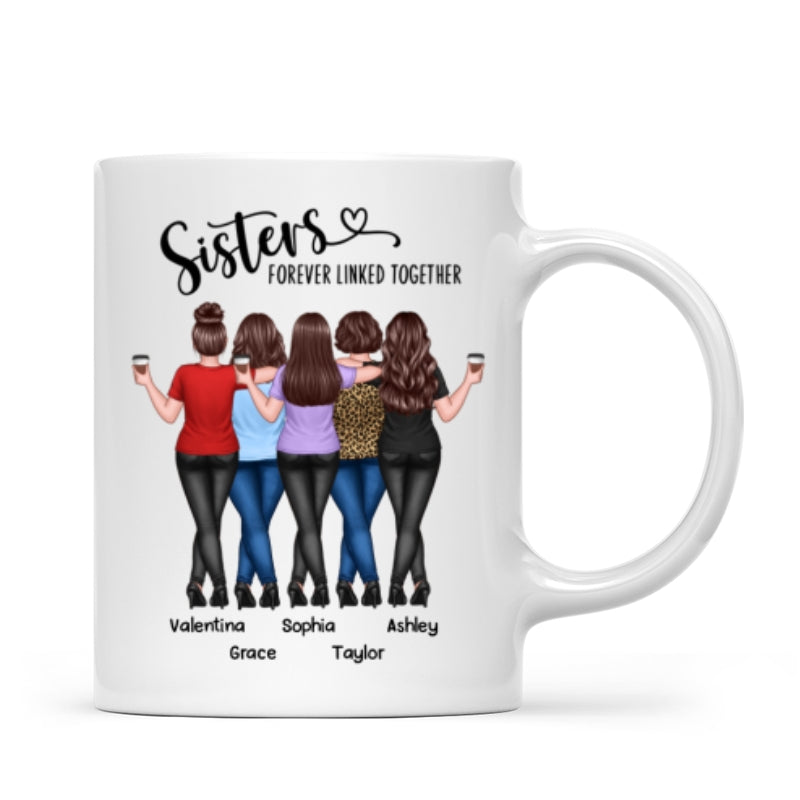 Back View Sisters Walking Forever Linked Together Personalized Mug, Gift For Sisters, Siblings