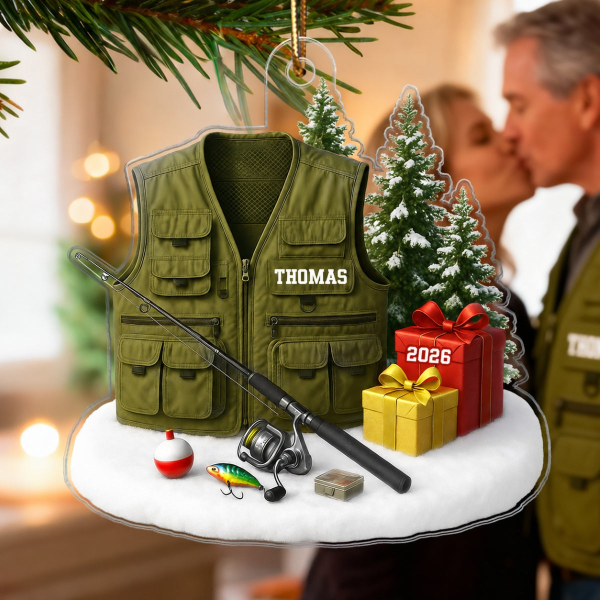 3D Effect Fisherman Things - Personalized Acrylic Ornament - Christmas Gift For Fishing Lovers