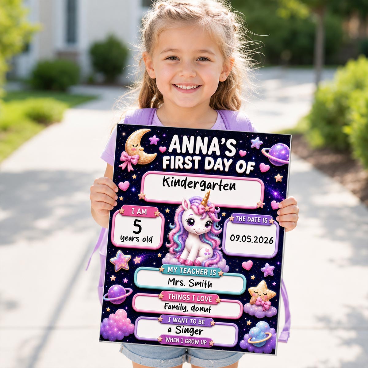 Trending Animals For Boys Girls - First Day Of School Personalized Board Sign - Editable, Reusable Back To School Sign