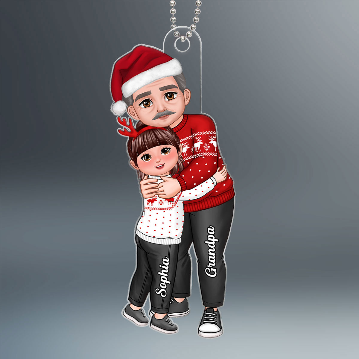 Grandpa & Grandkid Hugging New Face Christmas Gift For Grandpa Grandchildren Personalized Acrylic Ornament