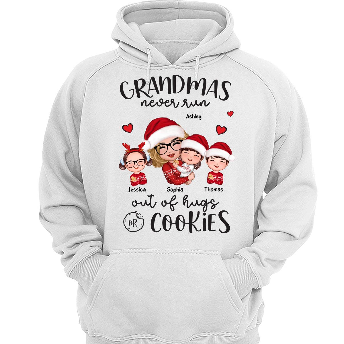 Grandma Never Run Out Of Hugs And Cookies Personalized Christmas Sweatshirt Hoodie