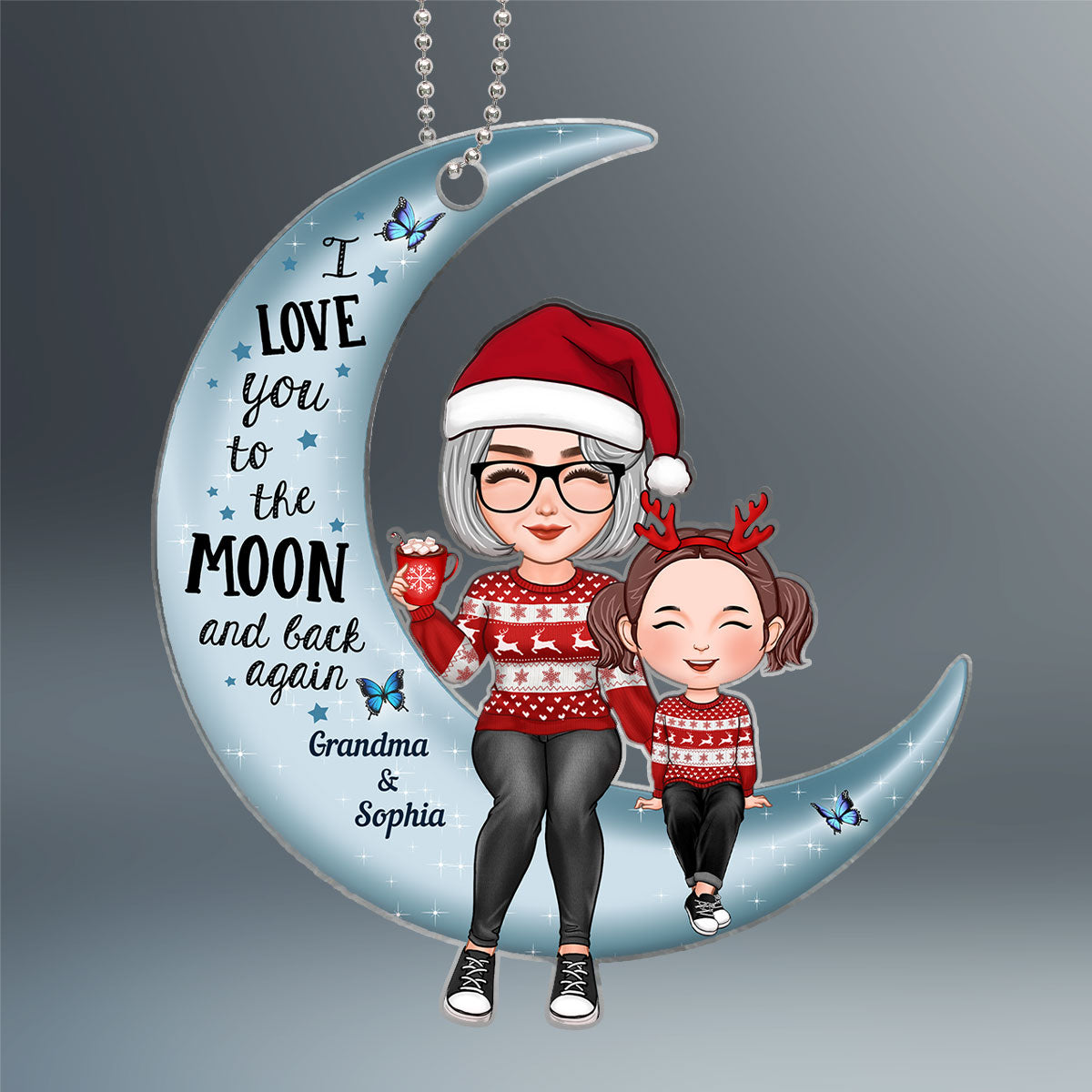 Cute Grandma Grandkid Sitting Love To The Moon Gift For Granddaughter Grandson Personalized Acrylic Ornament