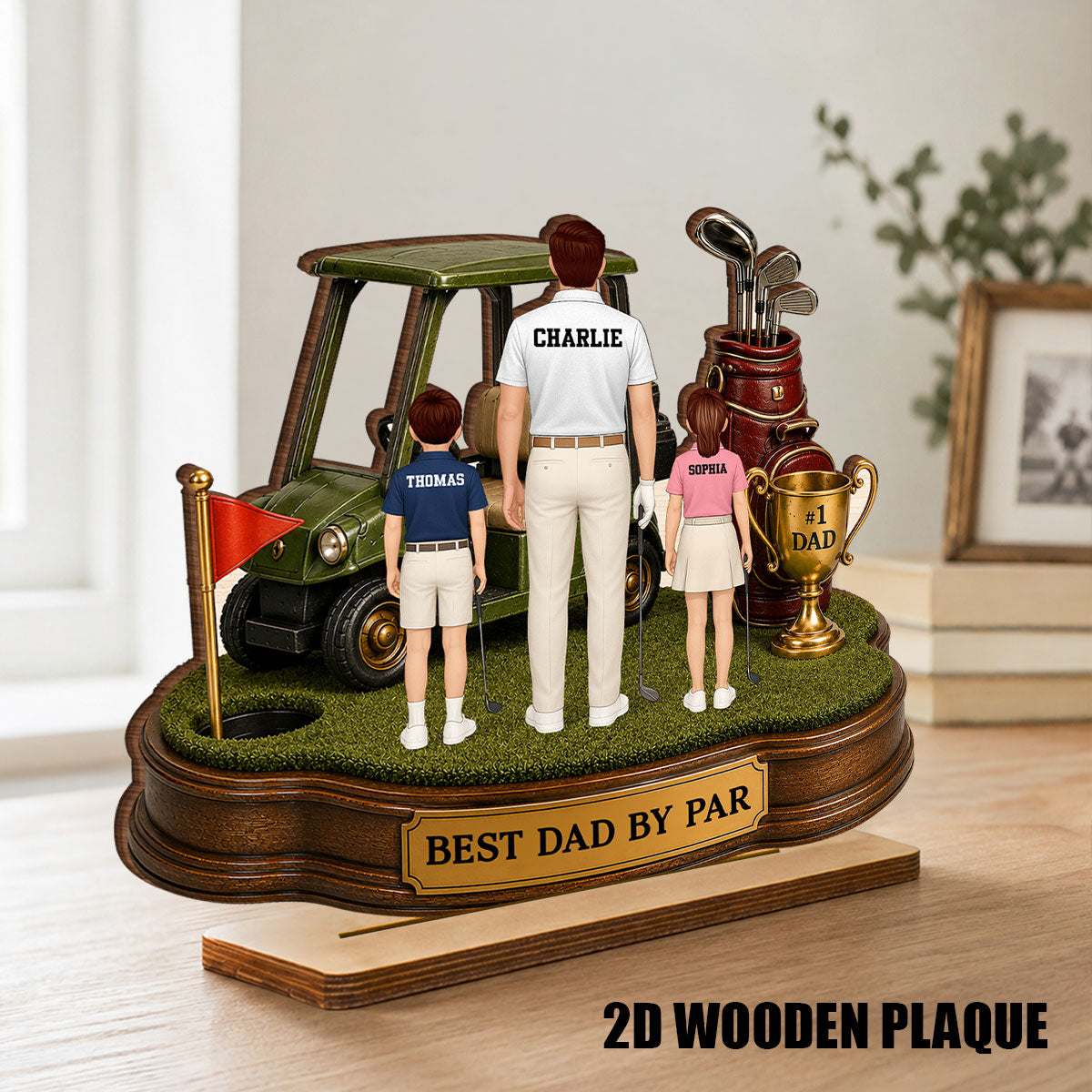 Best Dad By Par Golf Dad & Kids - Personalized 2-Layered Wooden Plaque - Father's Day Gift For Dad, Husband