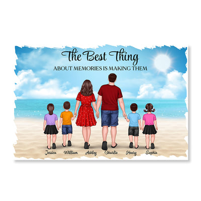 Family Walking On The Beach Back View Personalized Horizontal Poster