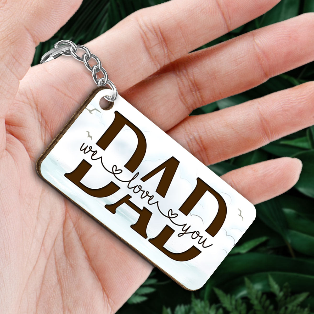 On The Bridge Best Dad Ever Back View Man Kids Dog Cat Father‘s Day Gift Personalized Wooden Keychain