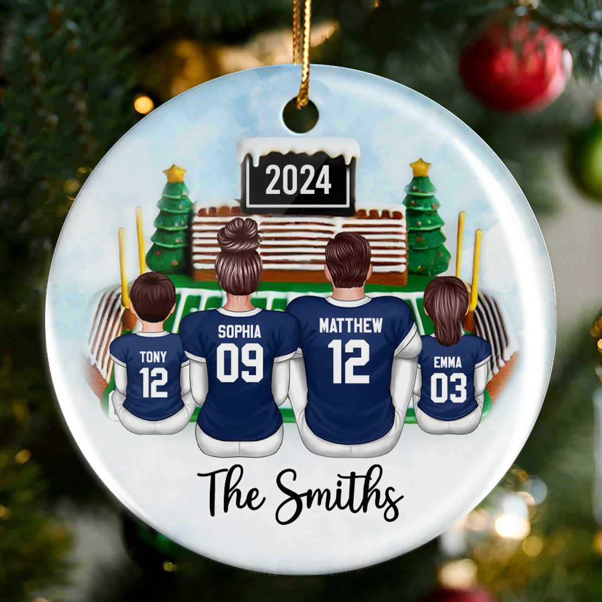 Football Family Watching Game Ballpark Sport Lover Personalized Ceramic Ornament