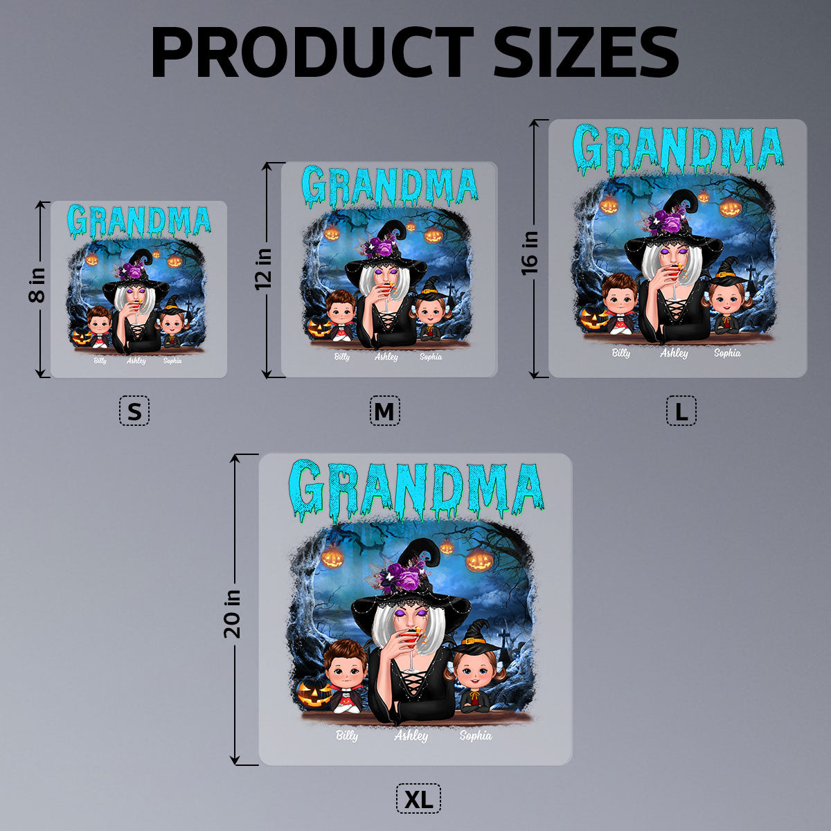 Halloween Night Grandma Witch And Grandkids Personalized Decal, Halloween Decor