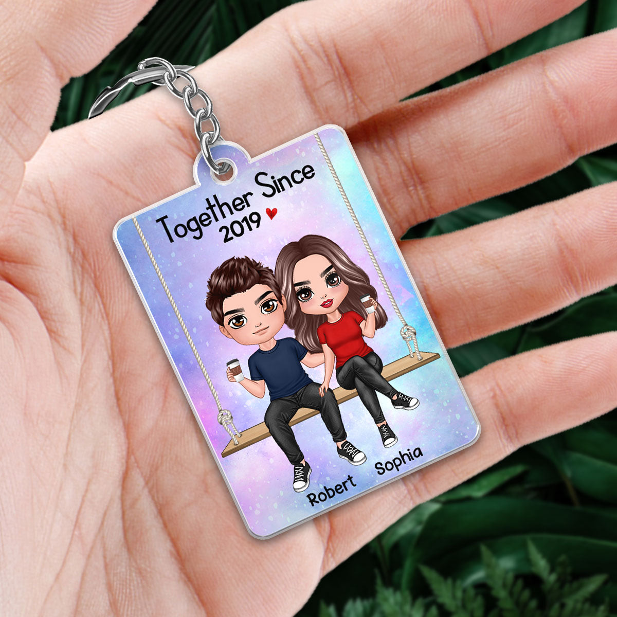 Doll Couple On Swing Together Since Favorite Song QR Code Personalized Acrylic Keychain