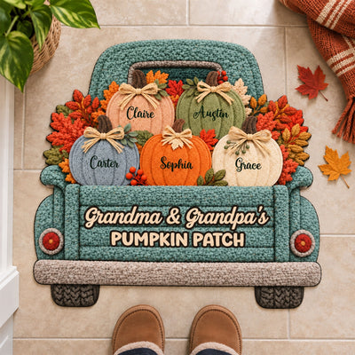 Grandma Grandpa's Pumpkin Patch Truck 2D Flat Printed - Personalized Doormat - Fall Season Decor For Grandparents