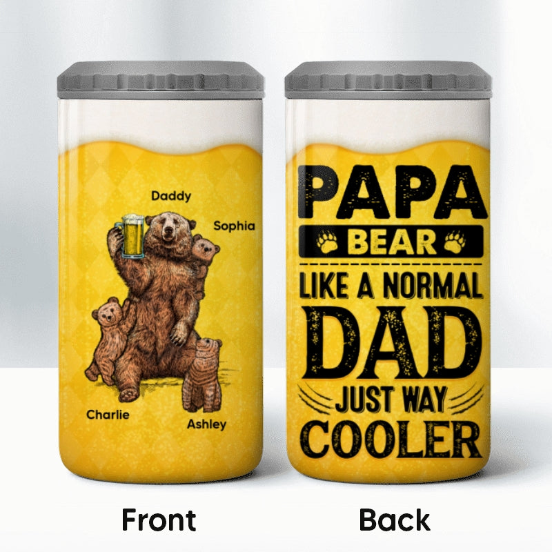 Papa Bear Beer Funny Gift For Dad Grandpa Personalized 4 In 1 Can Cooler