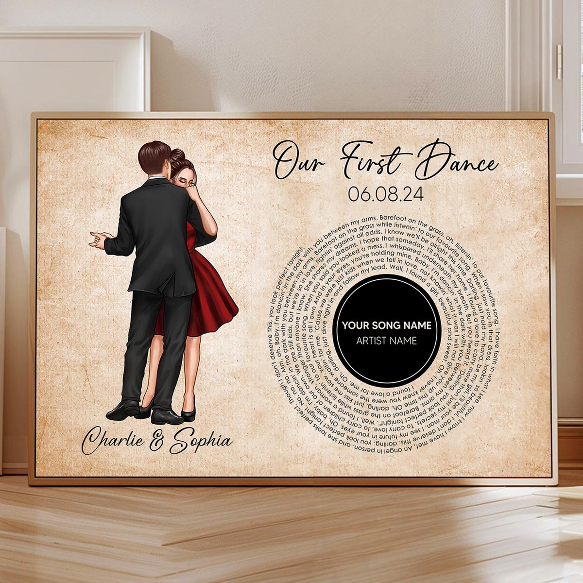 Our First Dance Couple Dancing Favorite Song Vinyl RecordPersonalized Poster, Heartfelt  Gift, Wedding Gift For Couple, For Him, For Her