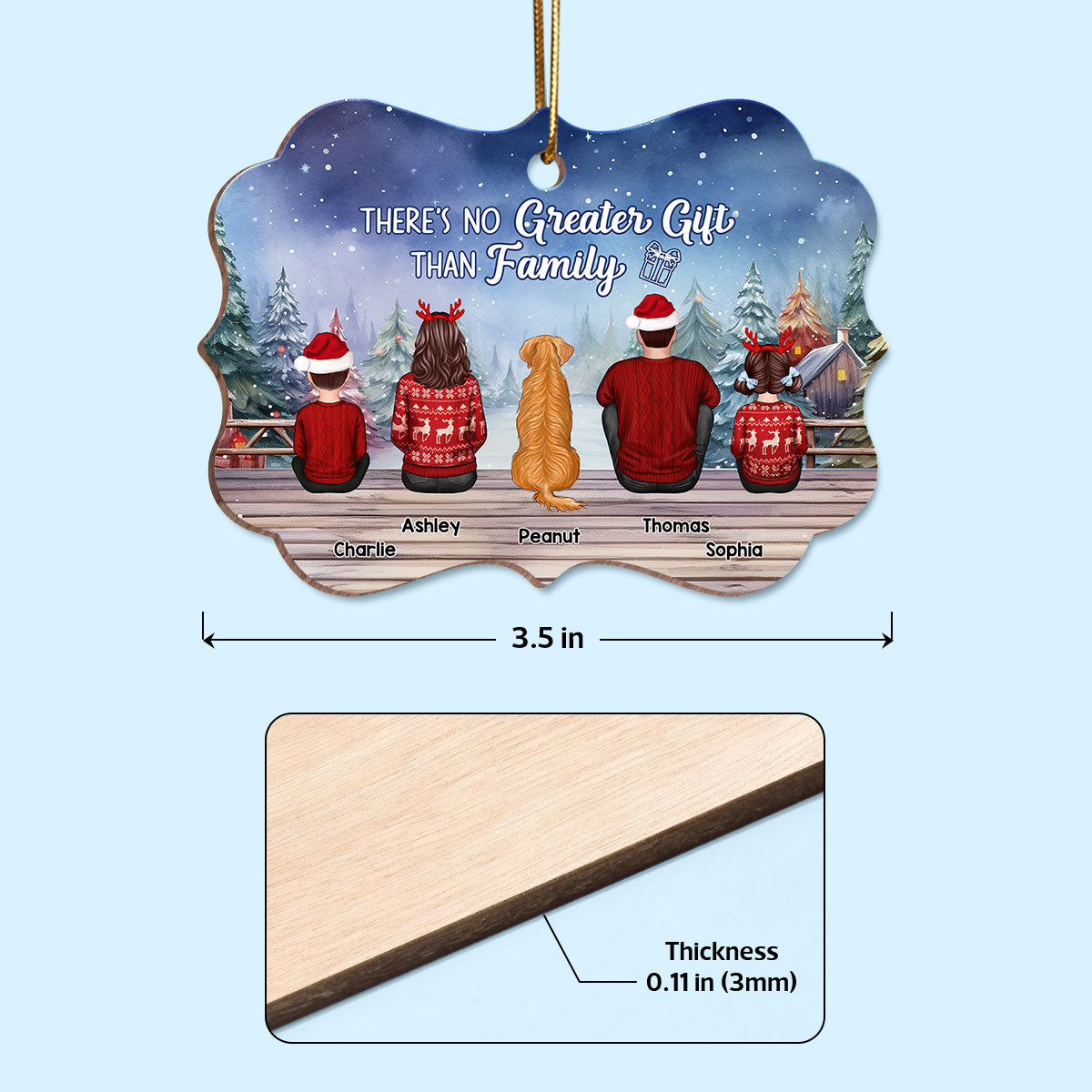 Christmas Background With Cozy Space Family Sitting Personalized Wooden Ornament