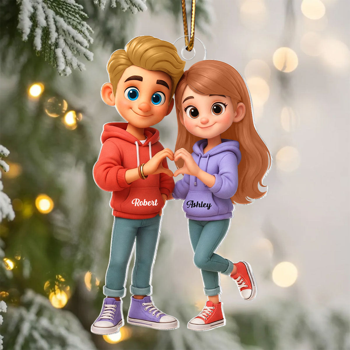 Cute Cartoon Couple Heartfelt Moment - Personalized Acrylic Car Hanger - Sentimental Gift for him, for her