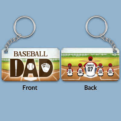Baseball Dad And Kids Back View At Field Personalized Acrylic Keychain