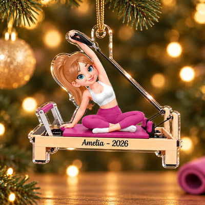 Custom Pilates Girl Name - Personalized Acrylic Ornament - Custom Christmas Gift for Pilates Lovers