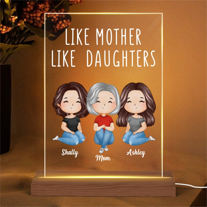 Like Mother Like Daughter Doll Woman Sitting Watercolor Style Personalized LED Night Light
