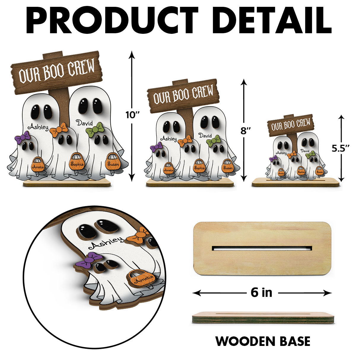 Grandma Family Boo Crew Personalized 2-Layer Standing Wooden Plaque, Halloween Decor