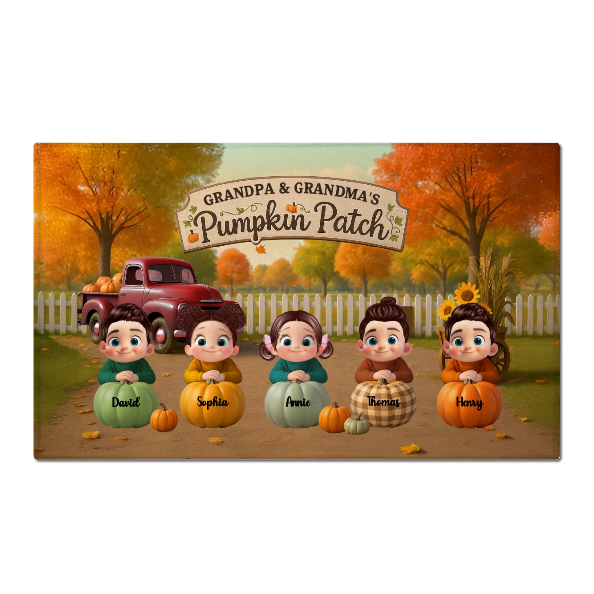 Fall Season Pumpkins Welcome To Grandma Grandpa Grandparents House Personalized Doormat
