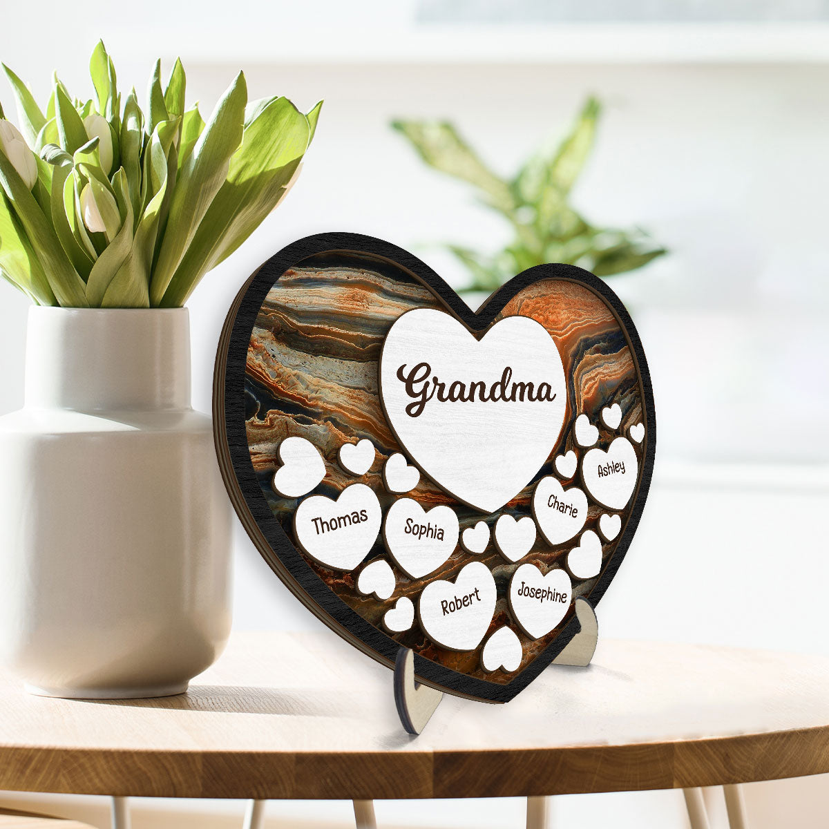 Grandma Mom Hearts In Heart Beautiful Background Personalized 2-Layer Wooden Plaque
