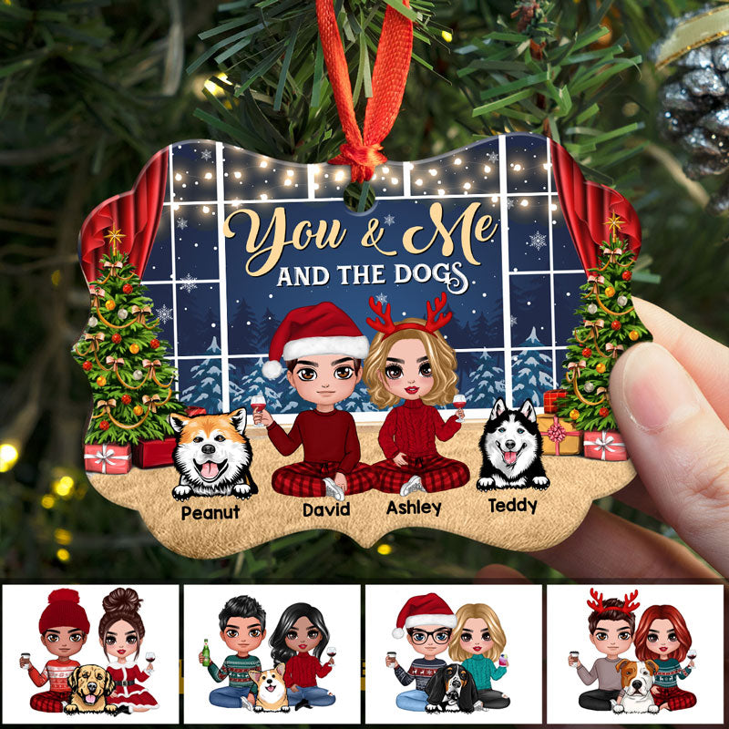 Couple And Dogs Sitting By Window Personalized Christmas Ornament