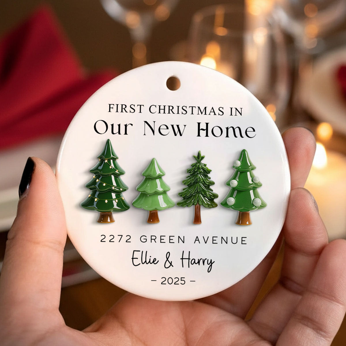First Christmas In New Home 3D Effect - Personalized Ceramic Ornament - New Home Decor