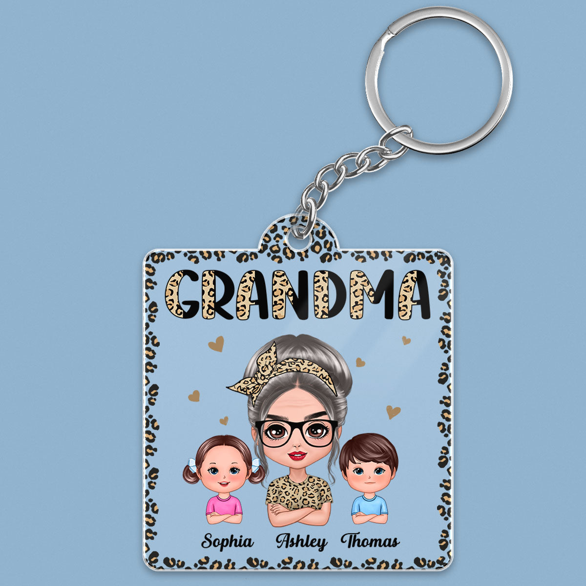Half Leopard Grandma With Grandkids Personalized Acrylic Keychain
