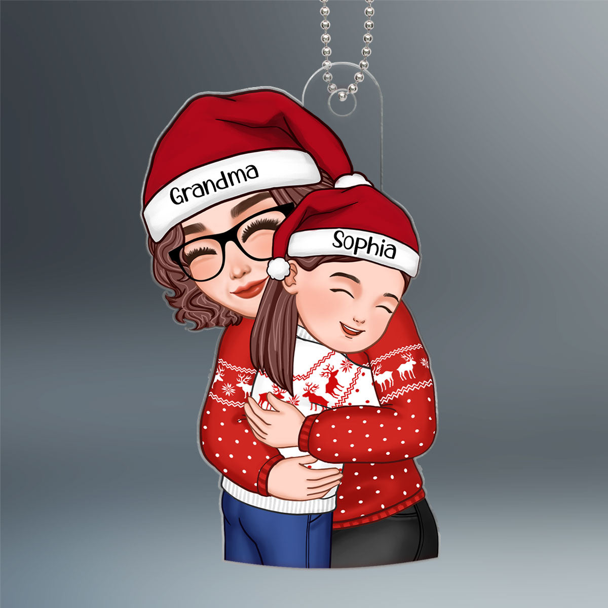 Christmas Cute Grandma Hugging Kid Gift For Granddaughter Grandson Personalized Acrylic Ornament