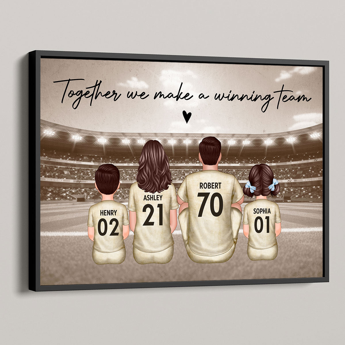 Retro Soccer Family Sitting Personalized Poster Custom Gift for Dad Husband and Home Decor