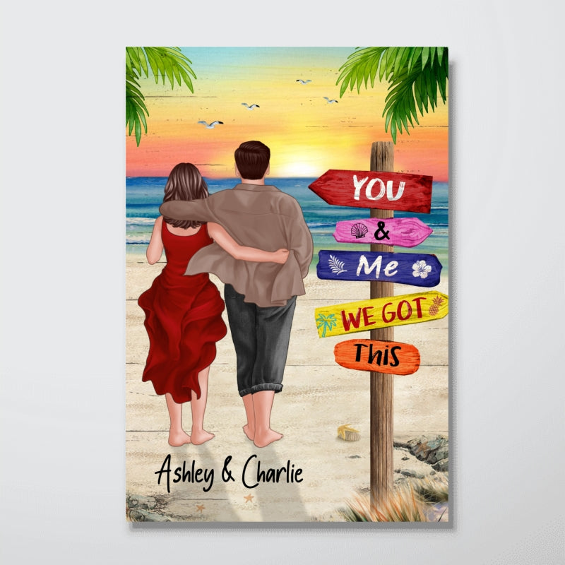 Back View Couple Walking On The Beach Our Happy Place Personalized Vertical Poster