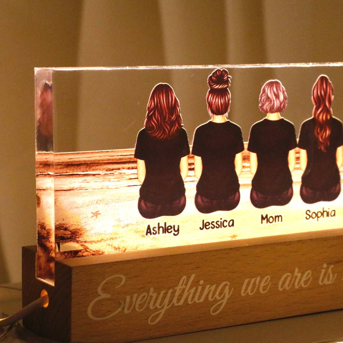 Retro Vintage Mom And Sons Daughters Beach Landscape Personalized LED Night Light