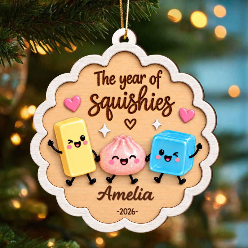The Year Of Squishy Hunting Cute Squishies 2D Flat - Personalized Wooden Ornament - Christmas 2026 Keepsake