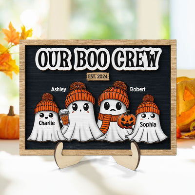 Family Our Boo Crew Fall Season Halloween Personalized 2-Layer Wooden Plaque, Halloween Decoration, Tabletop Tier Tray Decor