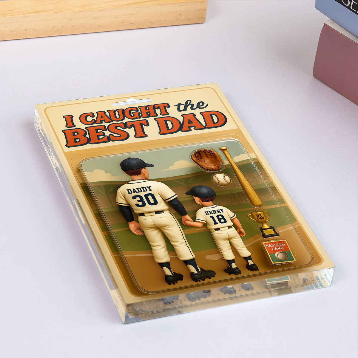 We Caught the Best Dad, Grandpa Baseball Custom Figure Personalized Acrylic Block Plaque