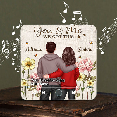 Couple Birth Month Flower Favorite Song Personalized Music Fridge Magnet, Heartfelt Gift For Couple, For Him, For Her, Boyfriend, Girlfriend, Husband, Wife