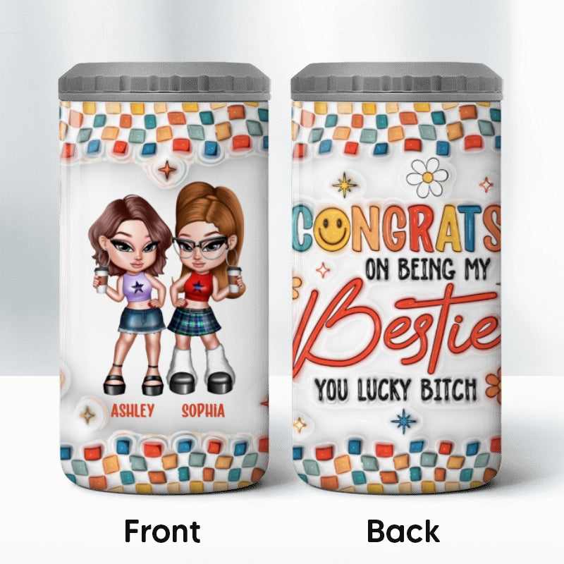 Summer Y2K Besties 3D Inflated Effect Print Personalized 4 In 1 Can Cooler, Gift For Besties