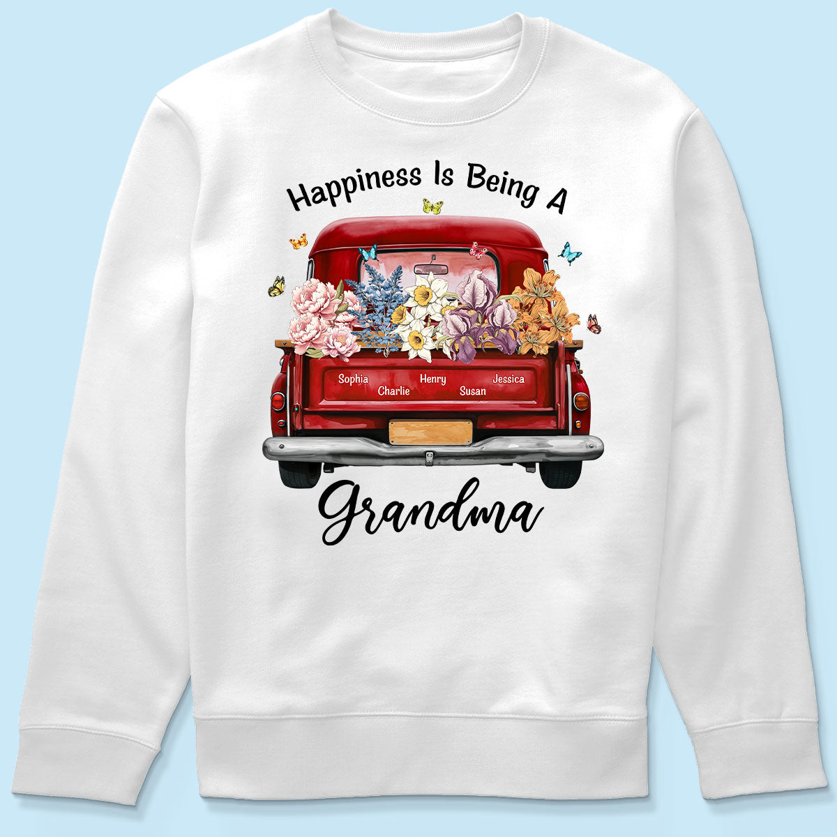 Happiness Is Being A Grandma Mom Birth Month Flowers Truck Personalized Shirt, Mother's Day gift for Moms, Grandmas