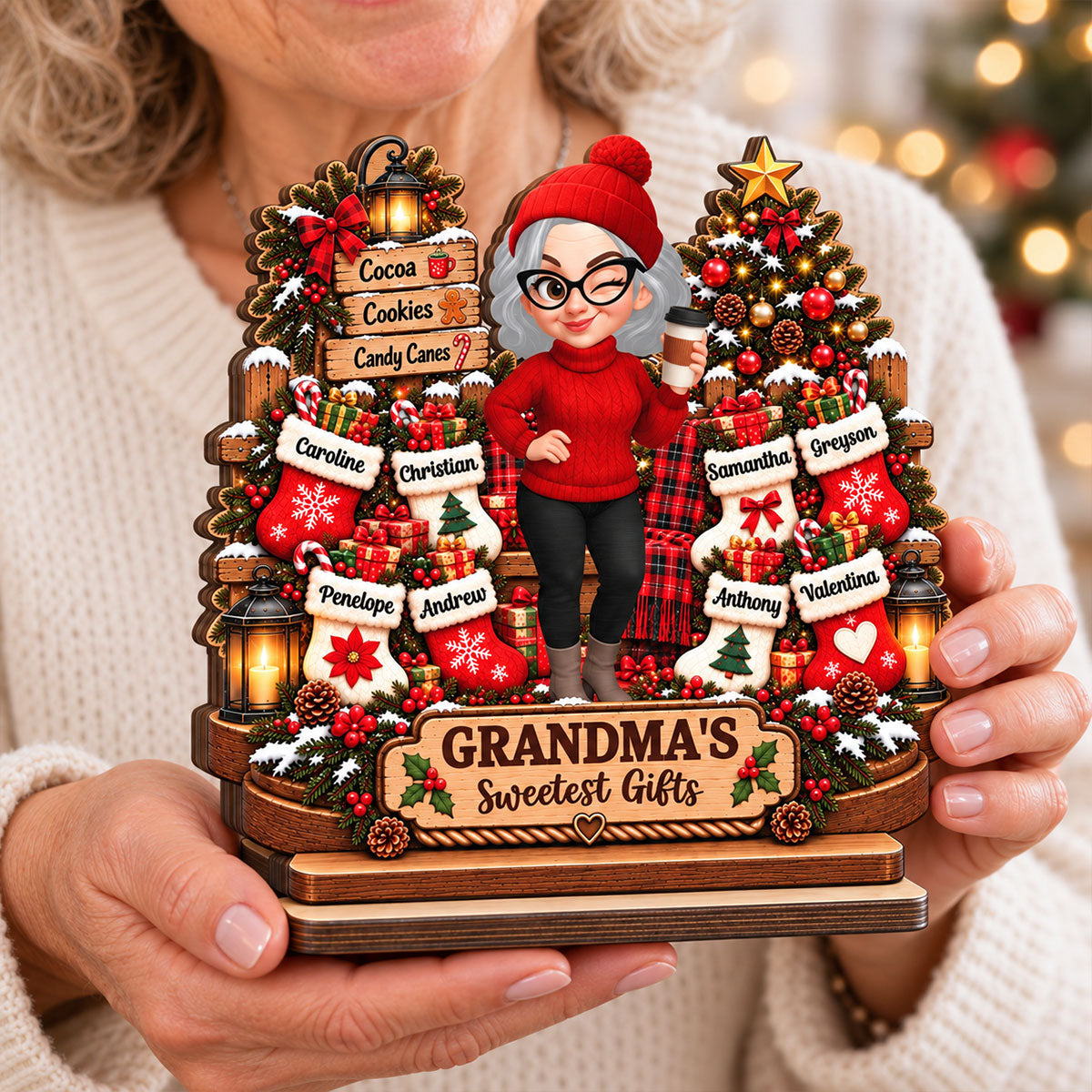 Grandma's Sweetest Gifts 2D Flat - Personalized 2-Layered Wooden Plaque - Christmas Decor For Grandma