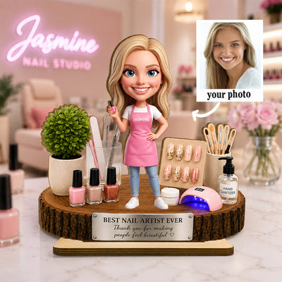 Nail Artist Custom Portrait from Photo - Personalized 2-Layered Wooden Plaque - Gift for Her, Salon Owner Gift